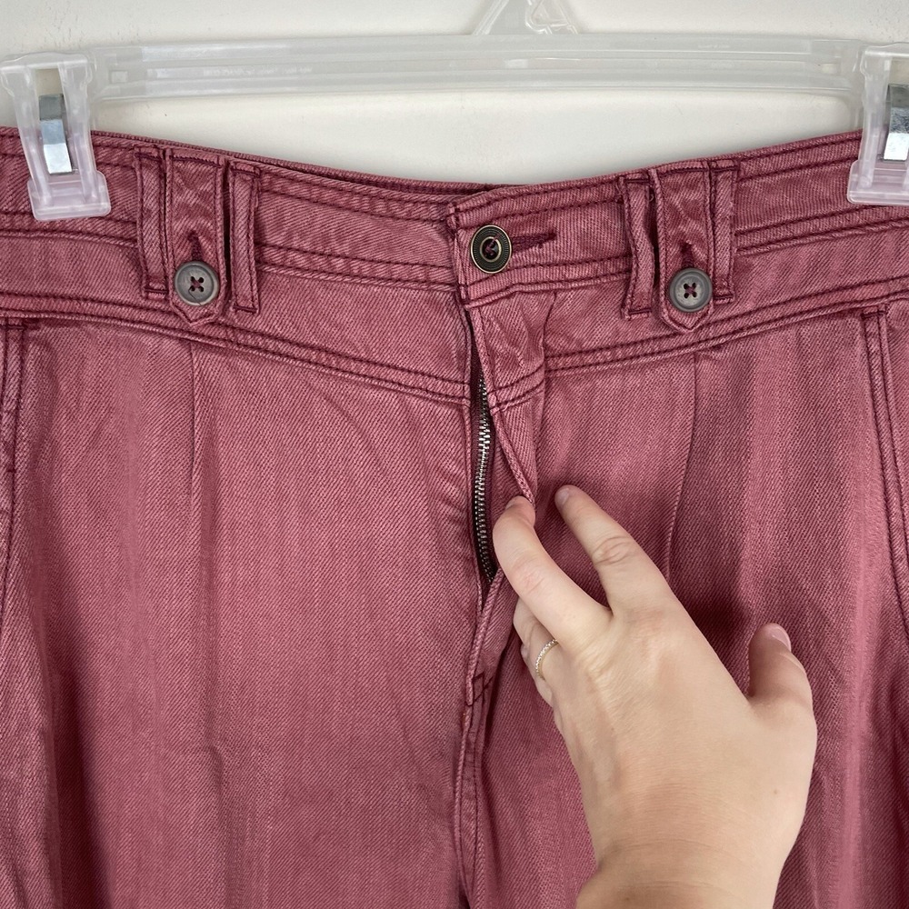 Anthropologie Pleated Front Skinny Pants Pink Slim Trousers Size 32 Petite - Picture 4 of 8